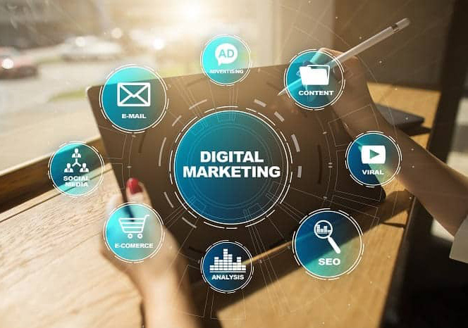 Ilustračný obrázok digitálny marketing a marketingové kanály.